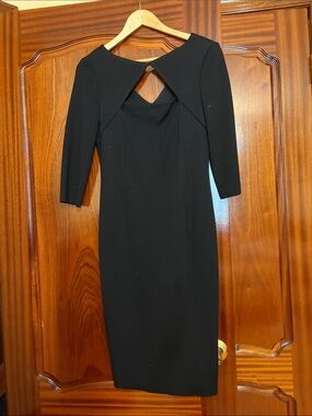 St. John Black Midi Sheath Dress with Keyhole Detail